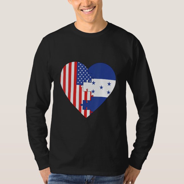 USA and Honduras Flags Heart T-Shirt (Front)