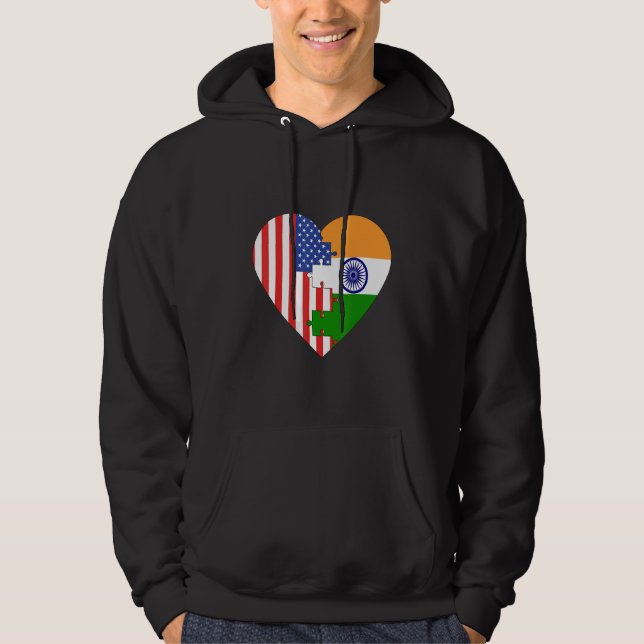 USA and India Flags Heart Hoodie (Front)