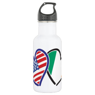 USA And Ireland Patriotic Love Hearts Water Bottle
