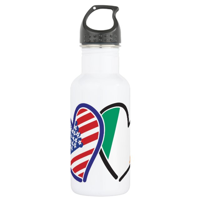 USA And Ireland Patriotic Love Hearts Water Bottle (Front)