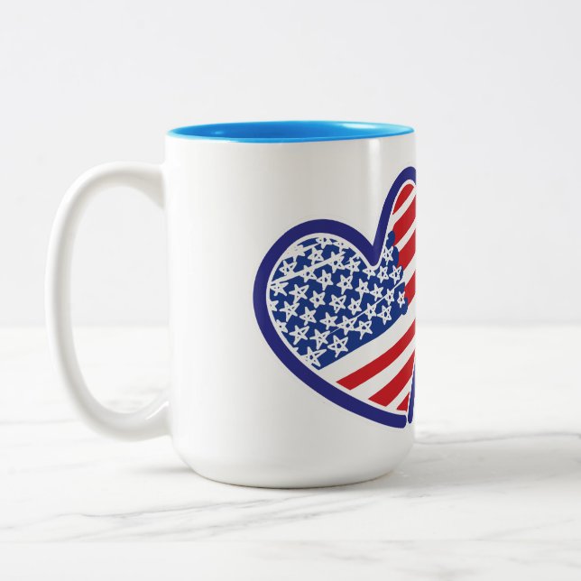 USA and Israel Flag Hearts Two-Tone Coffee Mug (Left)