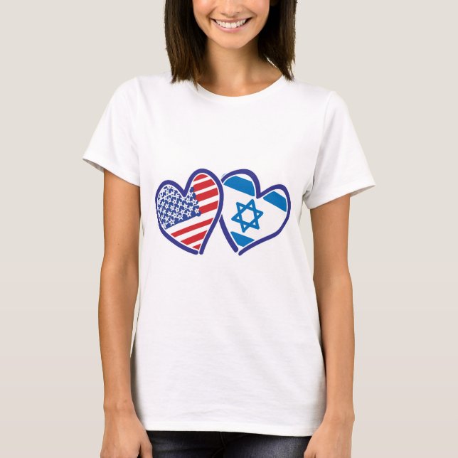 USA and Israel Heart Flag T-Shirt (Front)