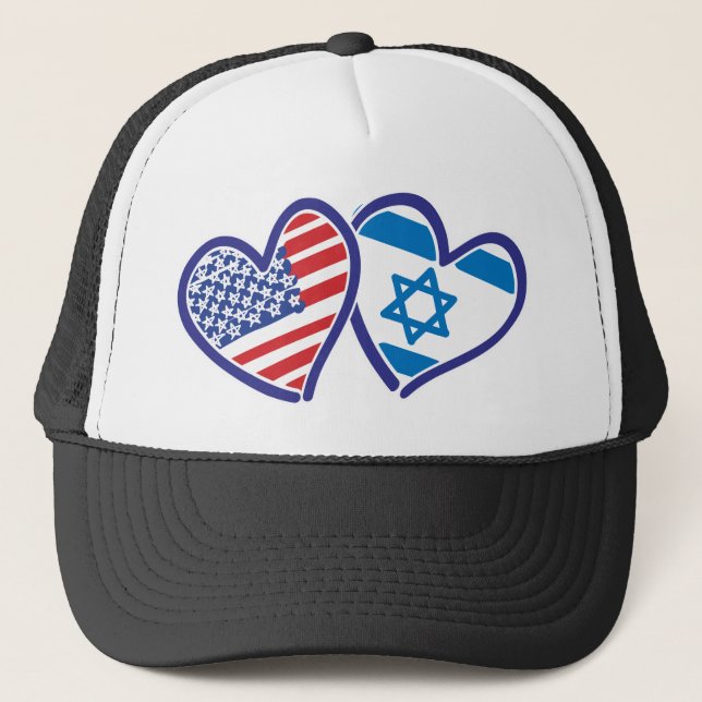 USA and Israel Heart Flag Trucker Hat (Front)