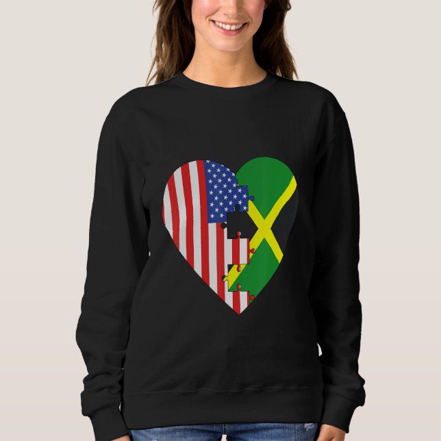 USA and Jamaica Flags Heart Sweatshirt (Front)