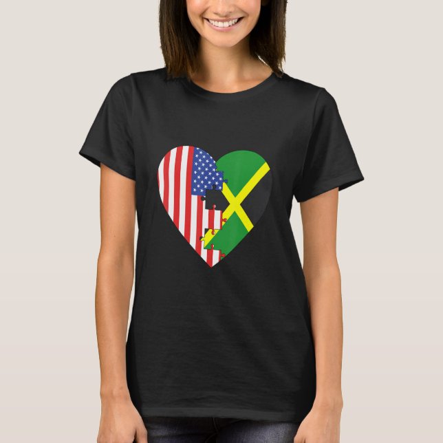 USA and Jamaica Flags Heart T-Shirt (Front)