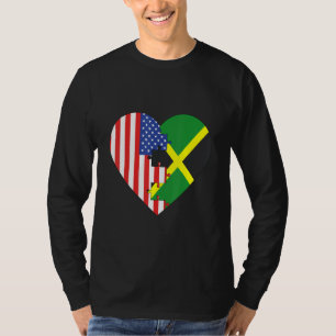 USA and Jamaica Flags Heart T-Shirt