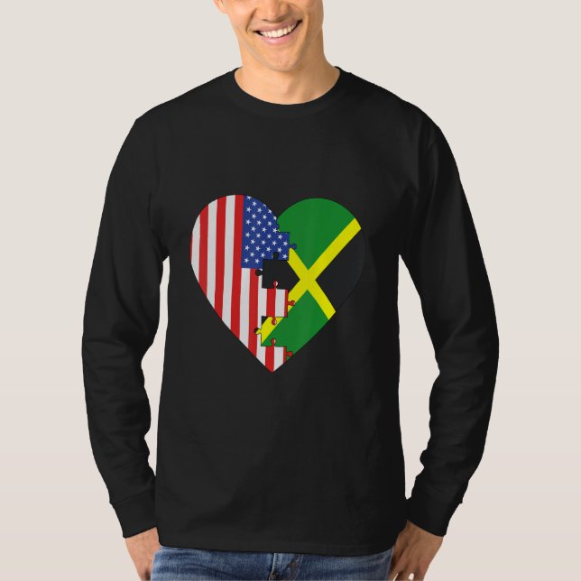 USA and Jamaica Flags Heart T-Shirt (Front)
