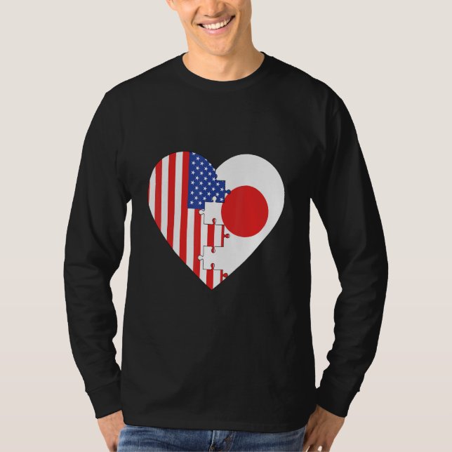 USA and Japan Flags Heart T-Shirt (Front)
