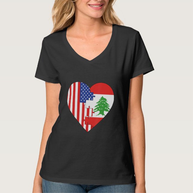 USA and Lebanon Flags Heart T-Shirt (Front)