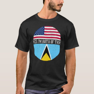 USA And Saint Lucia Vintage Flags Yes I'm Both Of T-Shirt