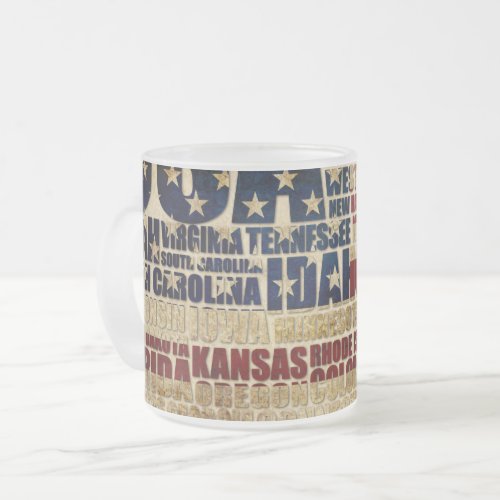 USA and their federal states in stars and stripes Frosted Glass Coffee Mug