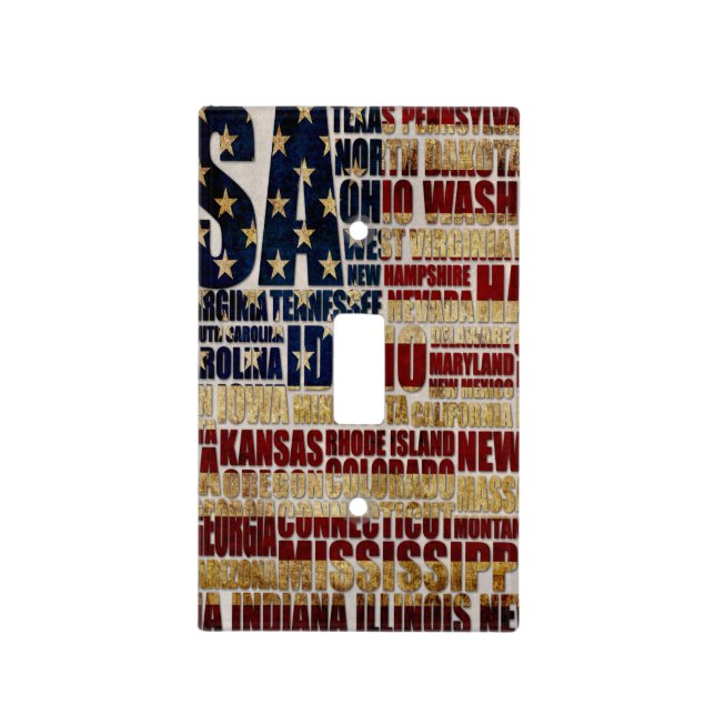 USA and their federal states in stars and stripes  Light Switch Cover (Front)
