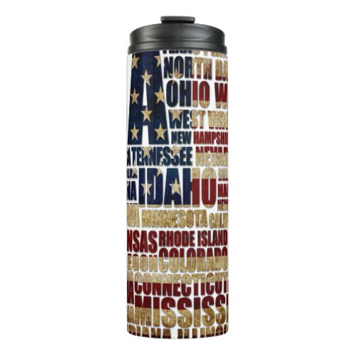 USA and their federal states in stars and stripes Thermal Tumbler