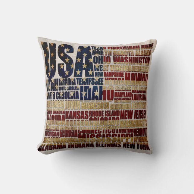 USA and their federal states in stars and stripes Throw Pillow (Front)