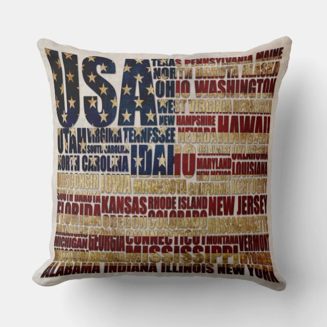 USA and their federal states in stars and stripes Throw Pillow (Front)