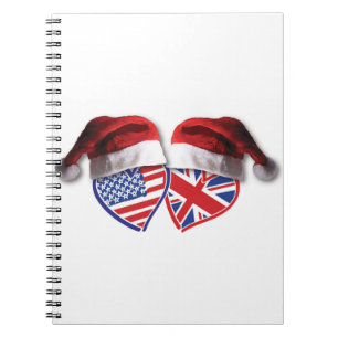 USA and UK Flag Heart Santas Notebook
