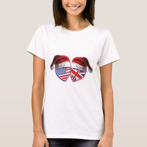 USA and UK Flag Heart Santas T_Shirt