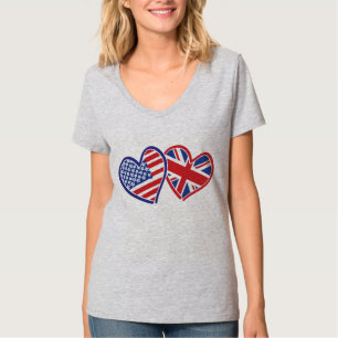 USA and UK Flag Heart T-Shirt