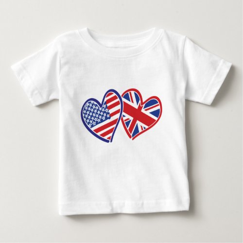 USA and UK Flag Hearts Baby T_Shirt