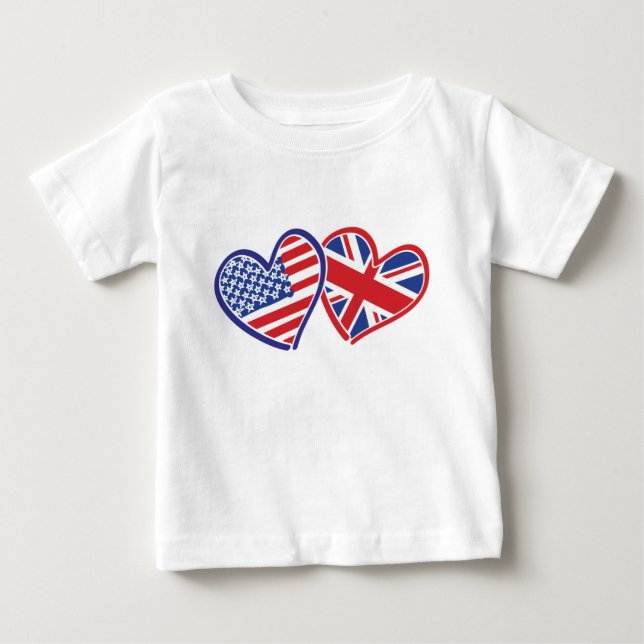 USA and UK Flag Hearts Baby T-Shirt (Front)