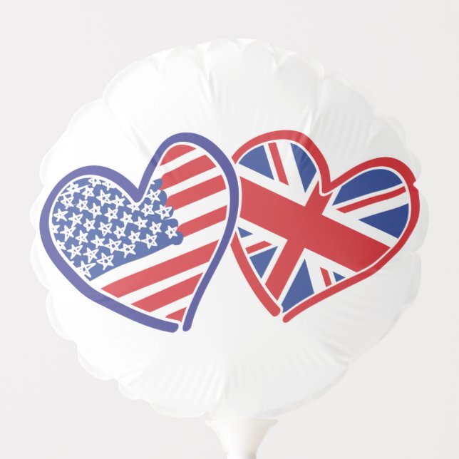 USA and UK Flag Hearts Balloon (Front)