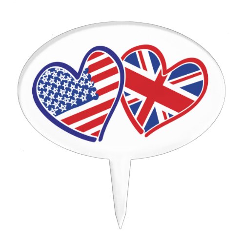 USA and UK Flag Hearts Cake Topper