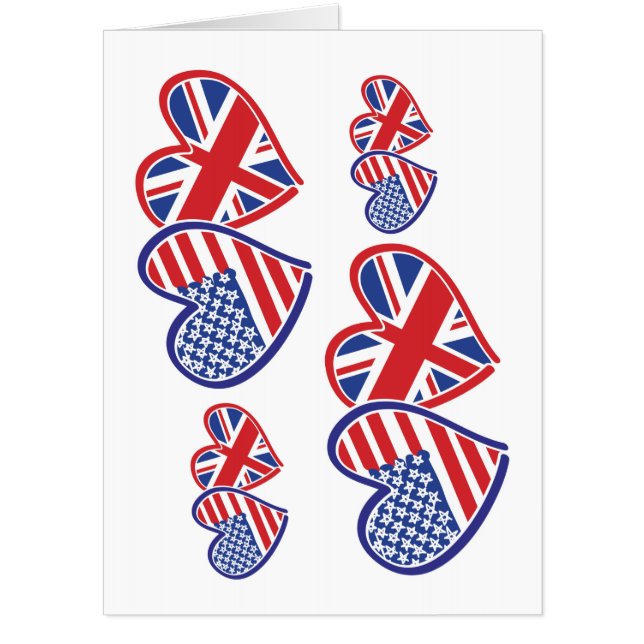 USA and UK Flag Hearts Card (Front)