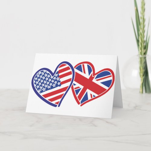USA and UK Flag Hearts Card