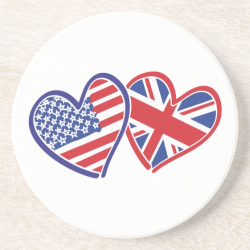 USA and UK Flag Hearts Coaster