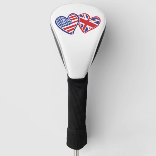 USA and UK Flag Hearts Golf Head Cover