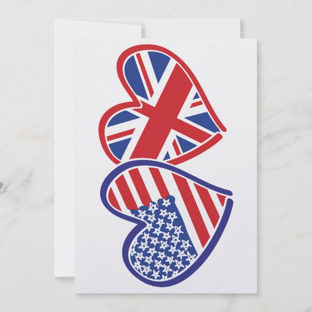 USA and UK Flag Hearts Holiday Card (Front)