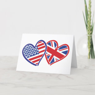 USA and UK Flag Hearts Holiday Card