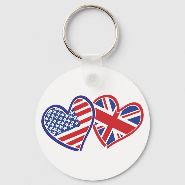 USA and UK Flag Hearts Keychain (Front)