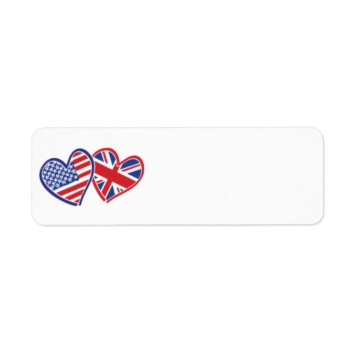 USA and UK Flag Hearts Label