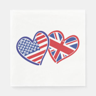 USA and UK Flag Hearts Napkins