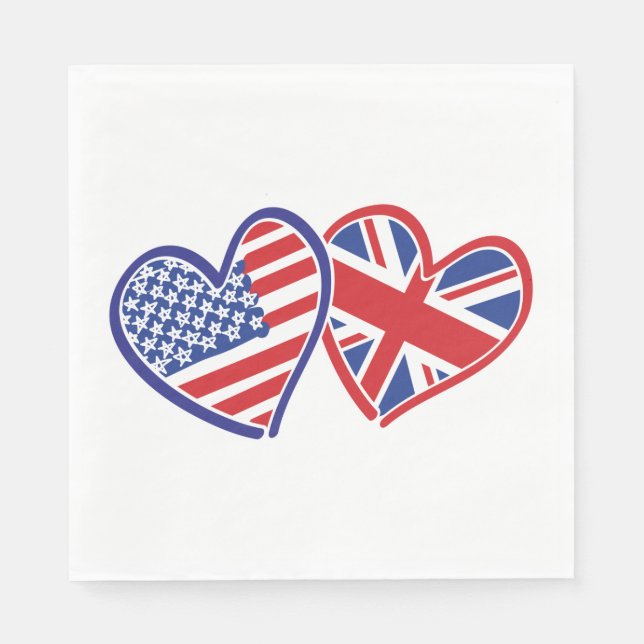 USA and UK Flag Hearts Napkins (Front)