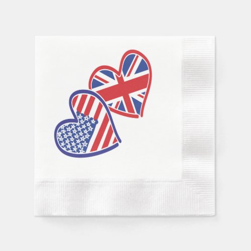 USA and UK Flag Hearts Napkins