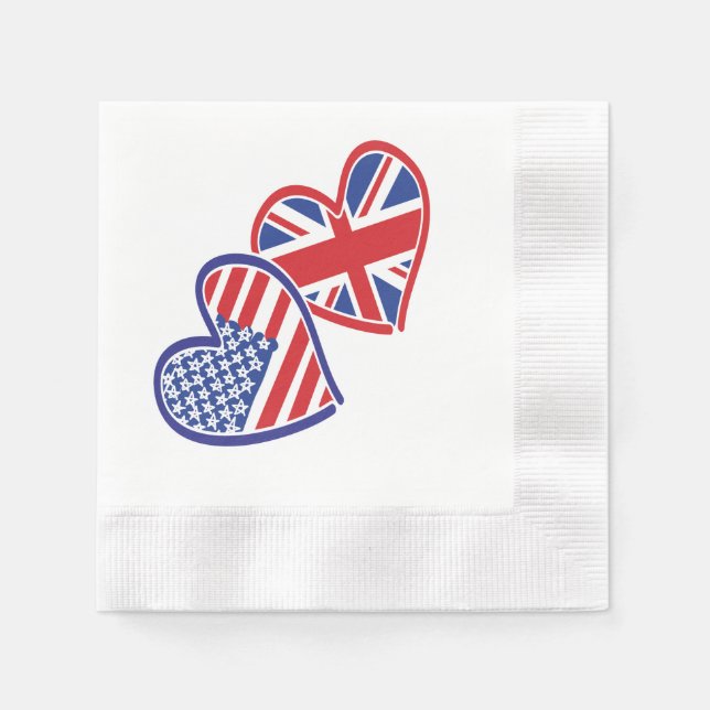 USA and UK Flag Hearts Napkins (Front)