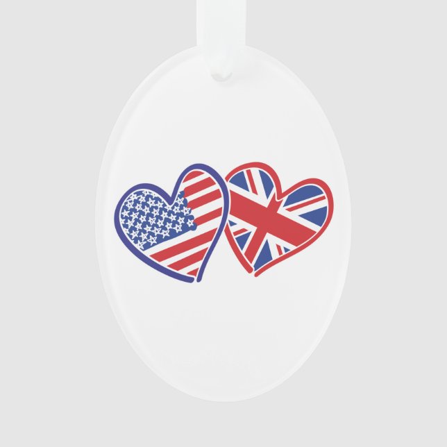 USA and UK Flag Hearts Ornament (Front)