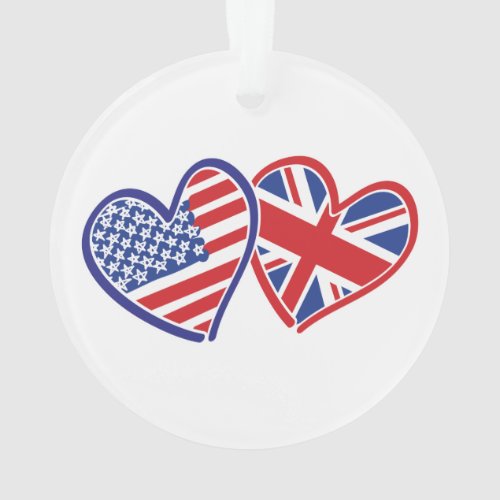 USA and UK Flag Hearts Ornament