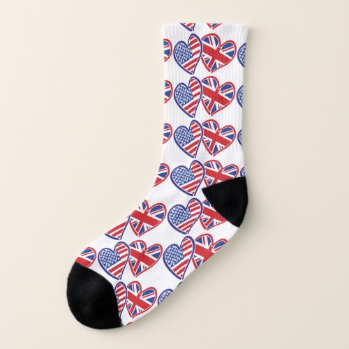 USA and UK Flag Hearts Socks