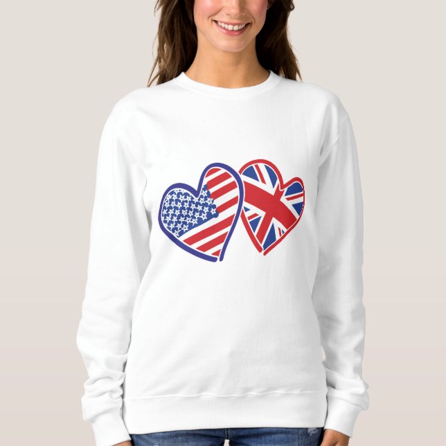 USA and UK Flag Hearts Sweatshirt (Front)