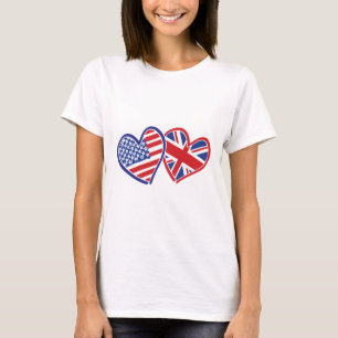 USA and UK Flag Hearts T-Shirt