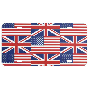 USA and UK Flags License Plate