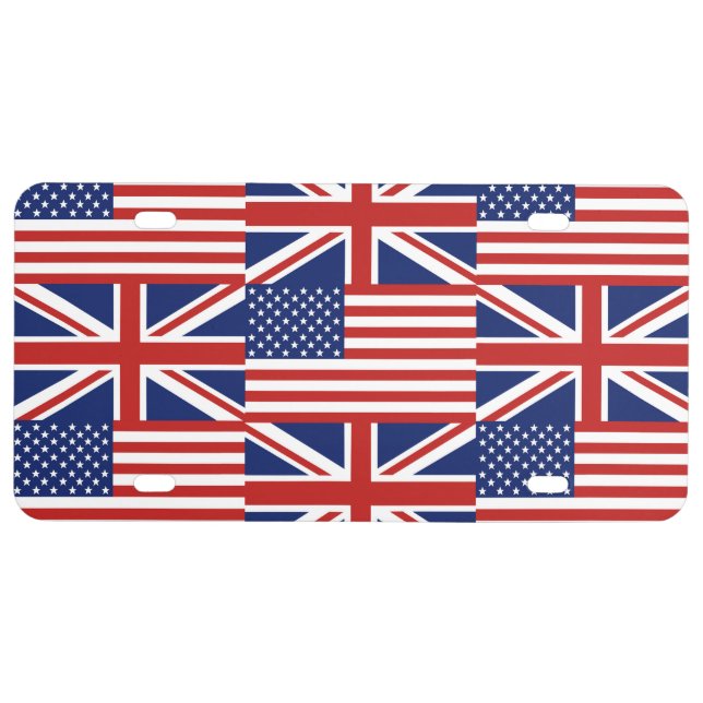 USA and UK Flags License Plate (Front)