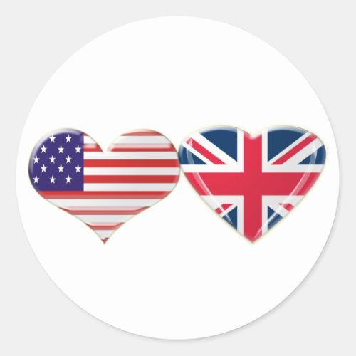 USA and UK Heart Flag Design Classic Round Sticker