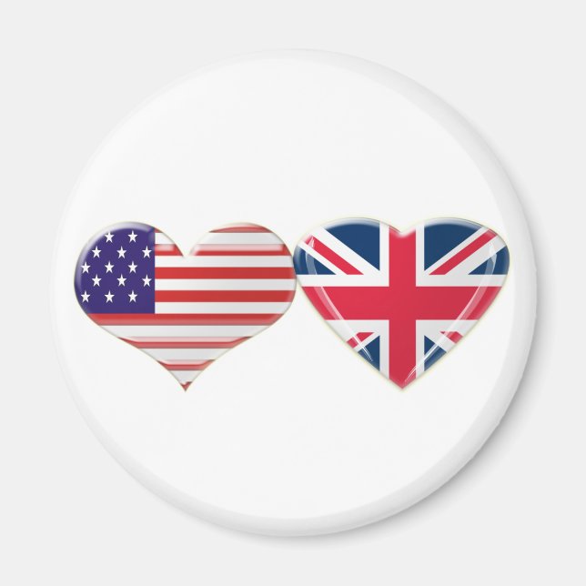 USA and UK Heart Flag Design Magnet (Front)