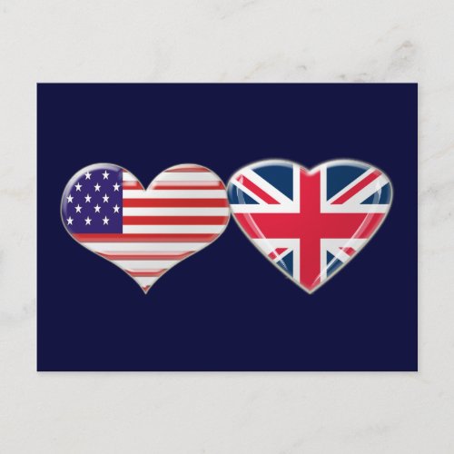 USA and UK Heart Flag Design Postcard