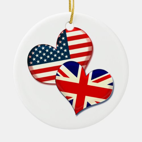 USA and UK hearts Ceramic Ornament