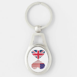 USA and UK Hearts Flags Twisted Metal Key Chain